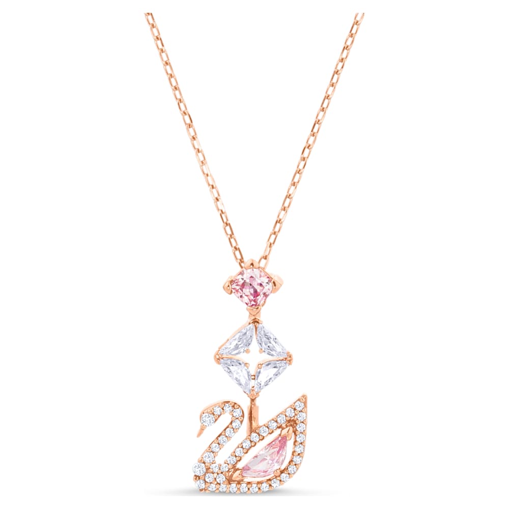 Load image into Gallery viewer, Dazzling Swan Y necklace, Swan, Pink, Rose gold-tone plated
