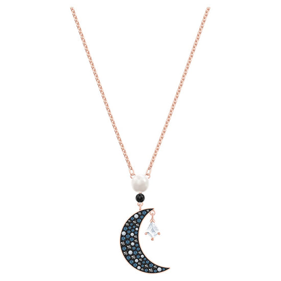 Load image into Gallery viewer, Swarovski Symbolic pendant, Moon and star, Multicolored, Rose gold-tone plated
