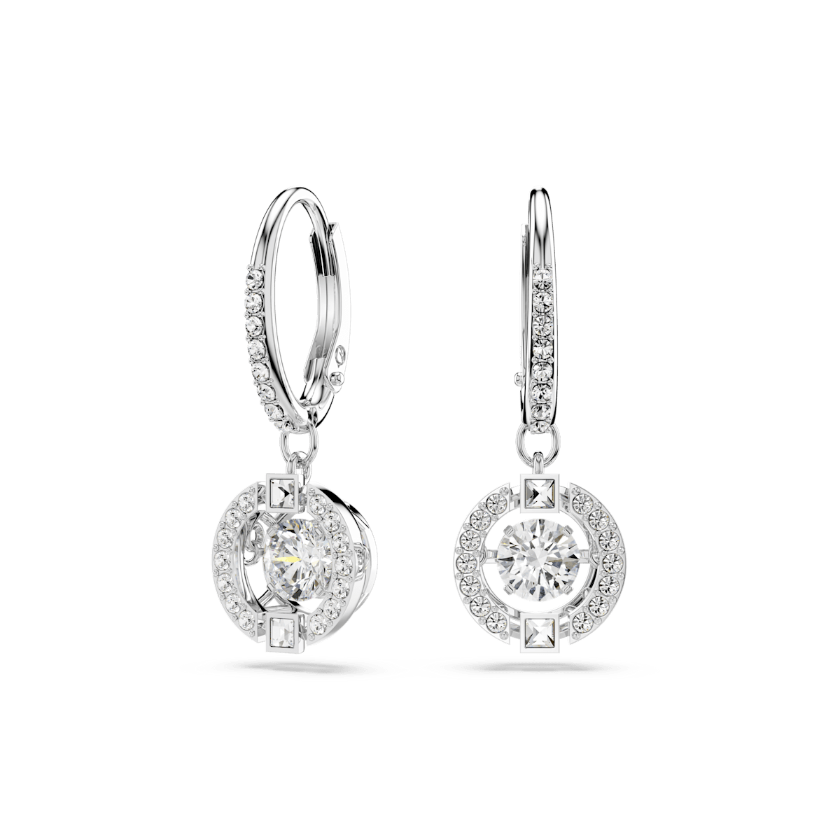 Swarovski Sparkling Dance drop earrings, Round cut, White, Rhodium plated