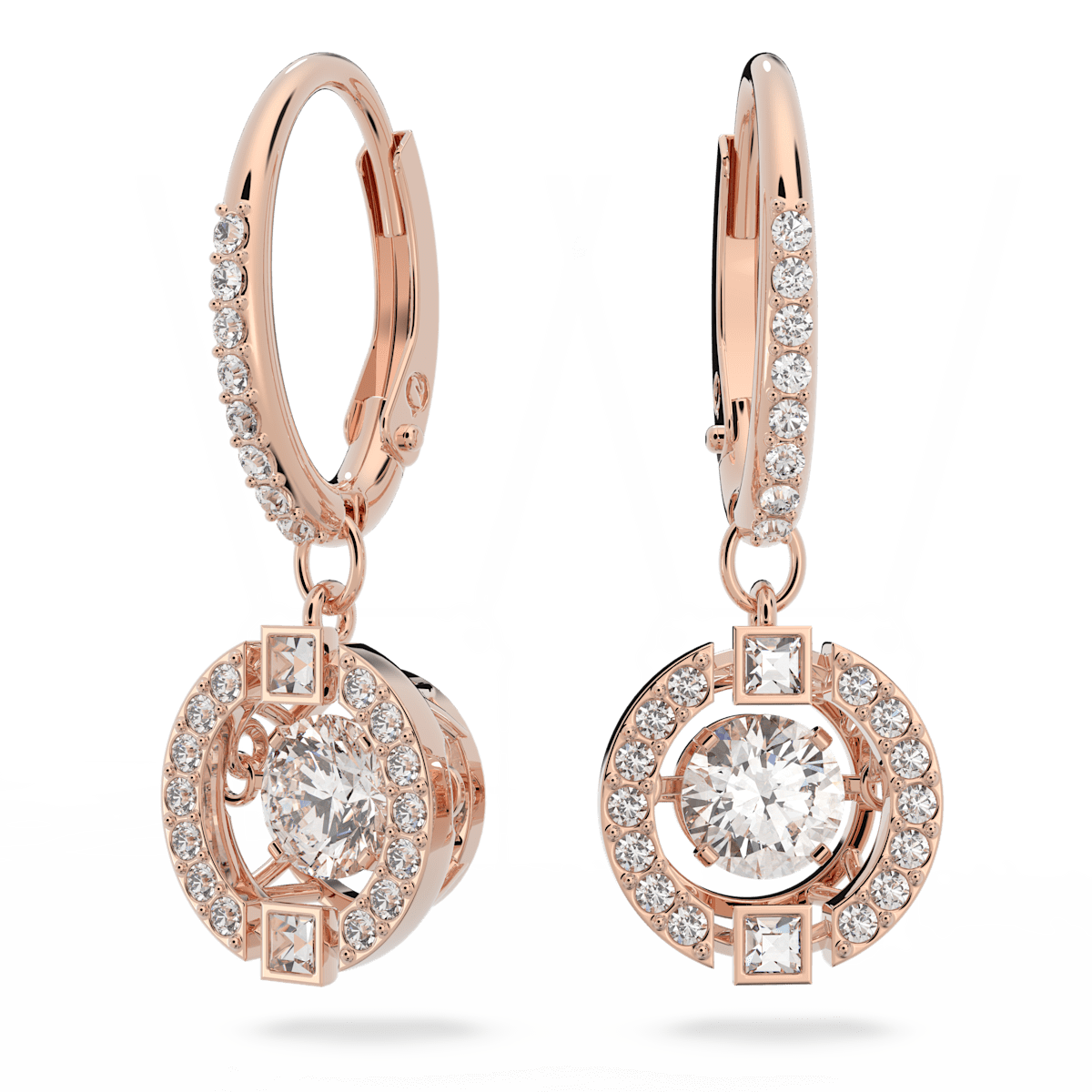 Swarovski Sparkling Dance drop earrings, Round cut, White, Rose gold-tone plated