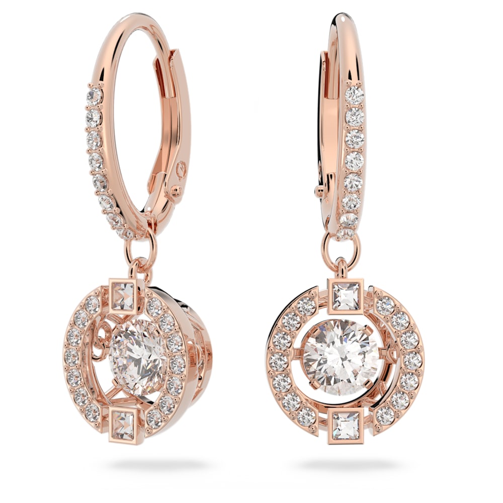Load image into Gallery viewer, Swarovski Sparkling Dance drop earrings, Round cut, White, Rose gold-tone plated
