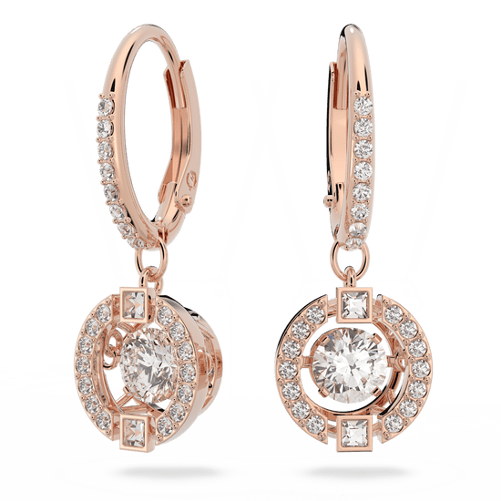 Swarovski Sparkling Dance drop earrings, Round cut, White, Rose gold-tone plated