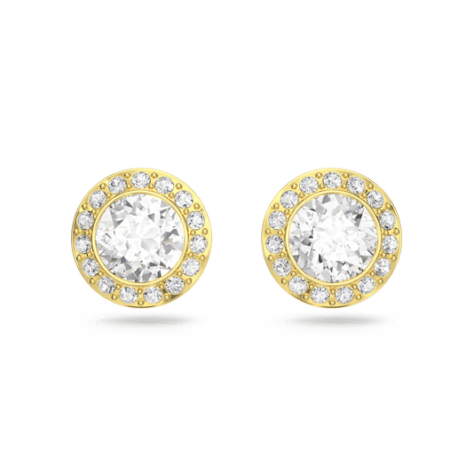 Angelic stud earrings, Round cut, White, Gold-tone plated