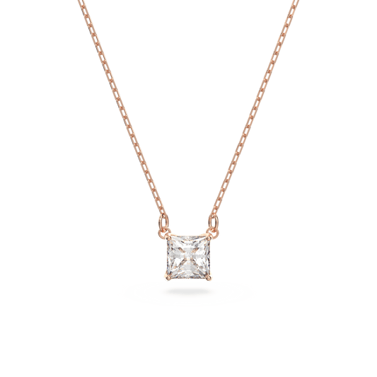 Attract necklace, Square cut, White, Rose gold-tone plated