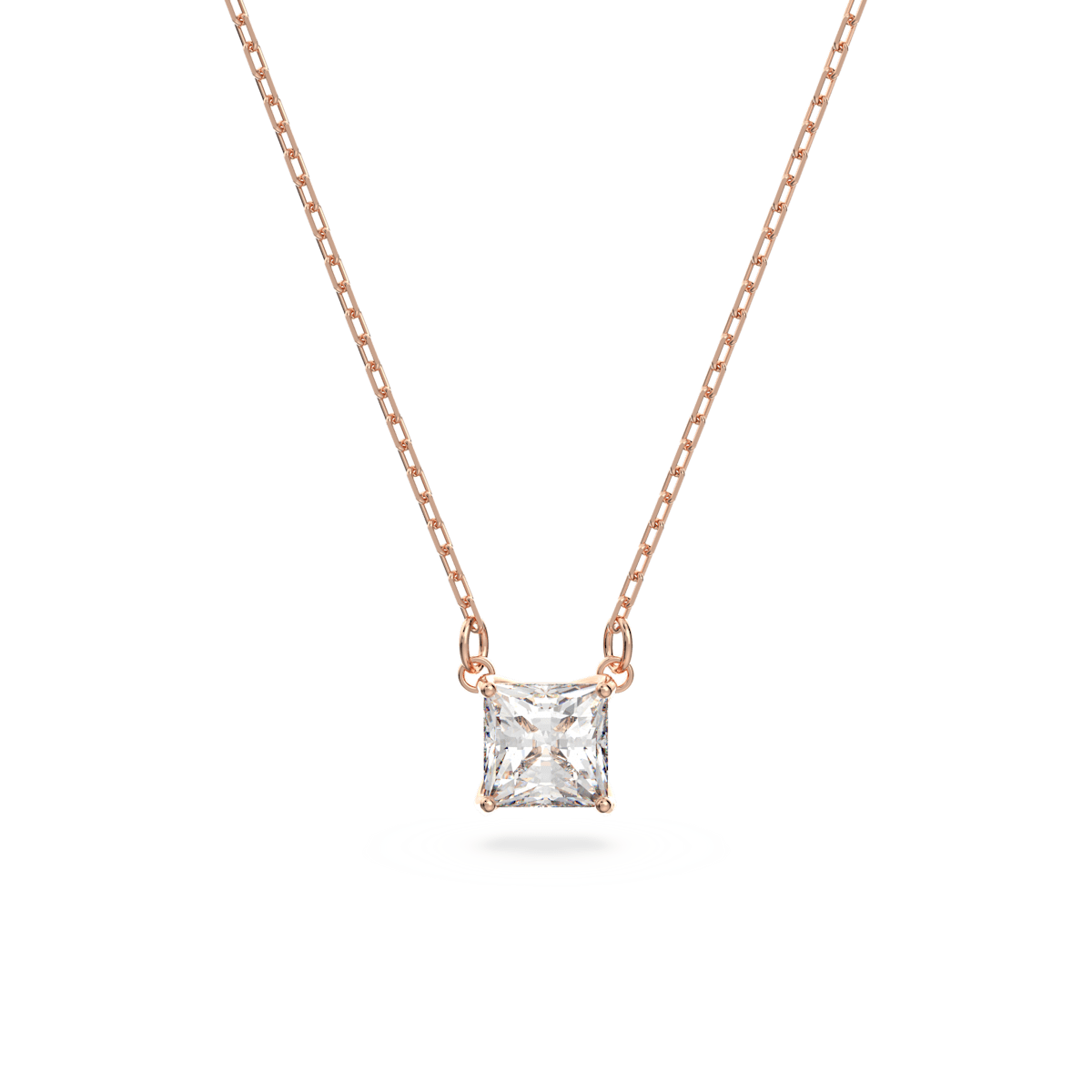 Attract necklace, Square cut, White, Rose gold-tone plated
