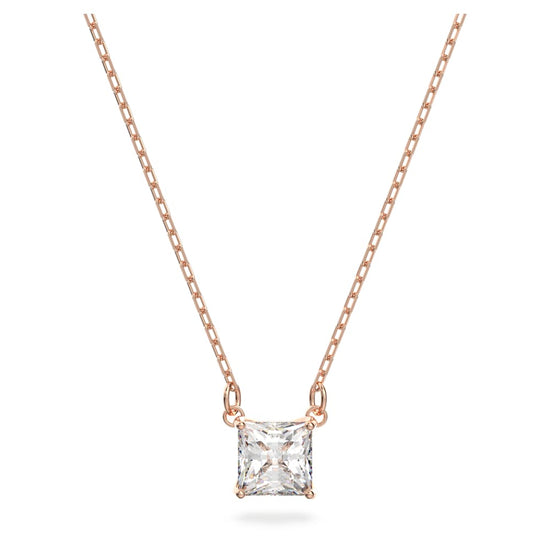 Load image into Gallery viewer, Attract necklace, Square cut, White, Rose gold-tone plated

