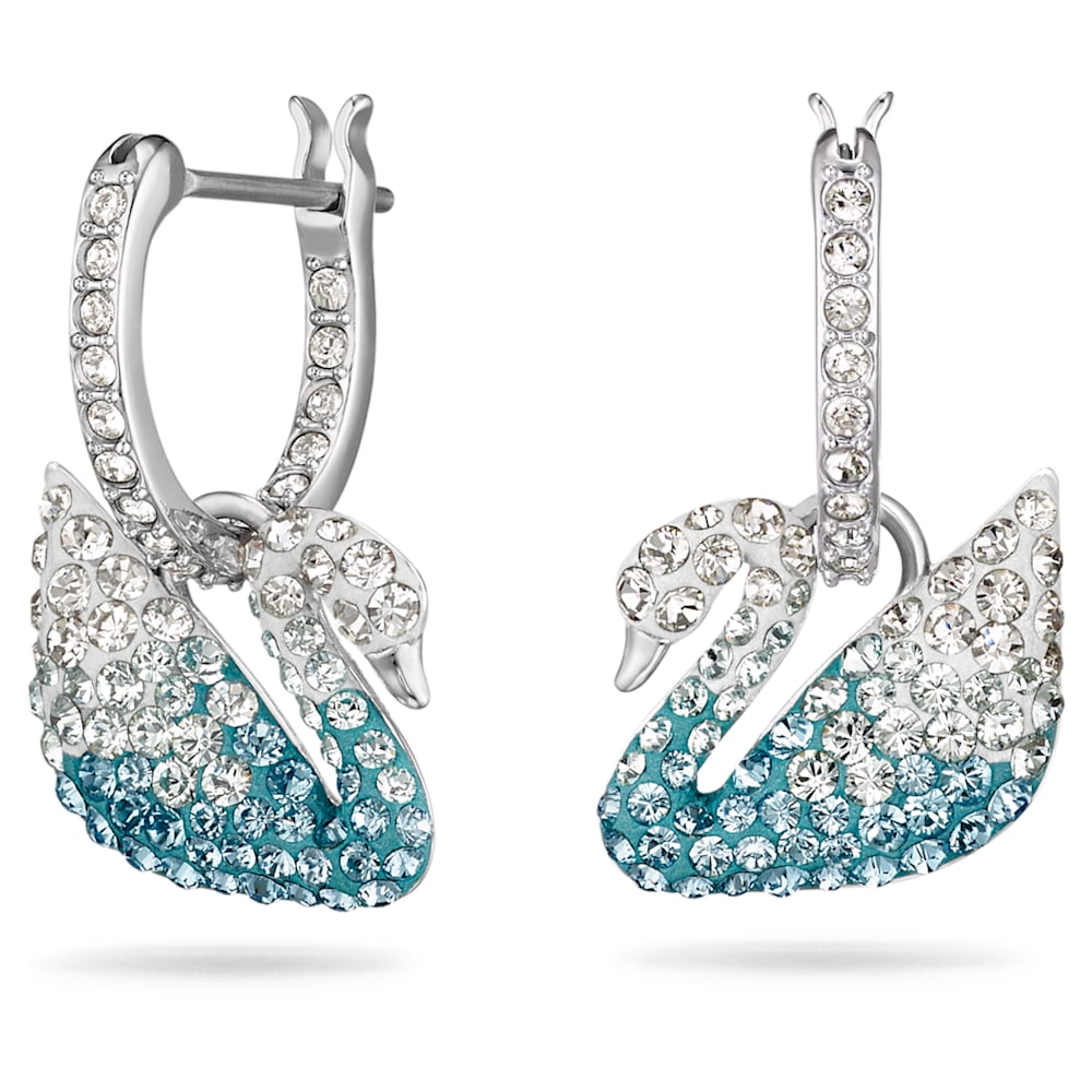 Load image into Gallery viewer, Swarovski Iconic Swan drop earrings, Swan, Blue, Rhodium plated
