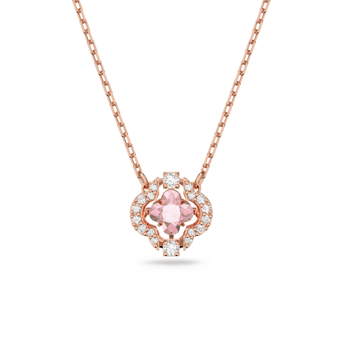 Swarovski Sparkling Dance necklace, Clover, Pink, Rose gold-tone plated