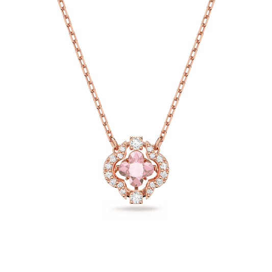 Swarovski Sparkling Dance necklace, Clover, Pink, Rose gold-tone plated