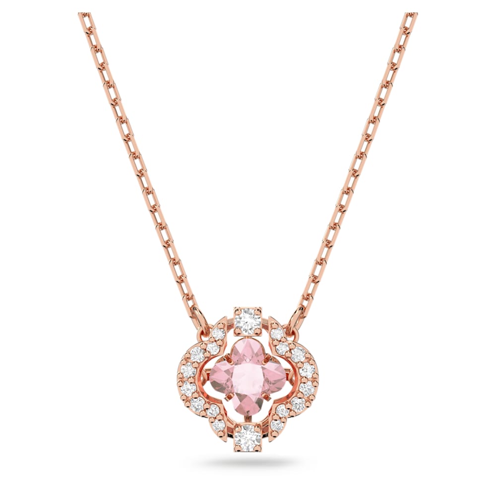 Load image into Gallery viewer, Swarovski Sparkling Dance necklace, Clover, Pink, Rose gold-tone plated
