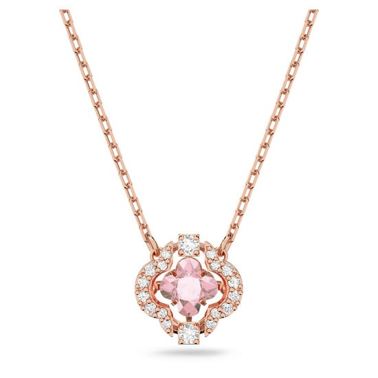 Swarovski Sparkling Dance necklace, Clover, Pink, Rose gold-tone plated