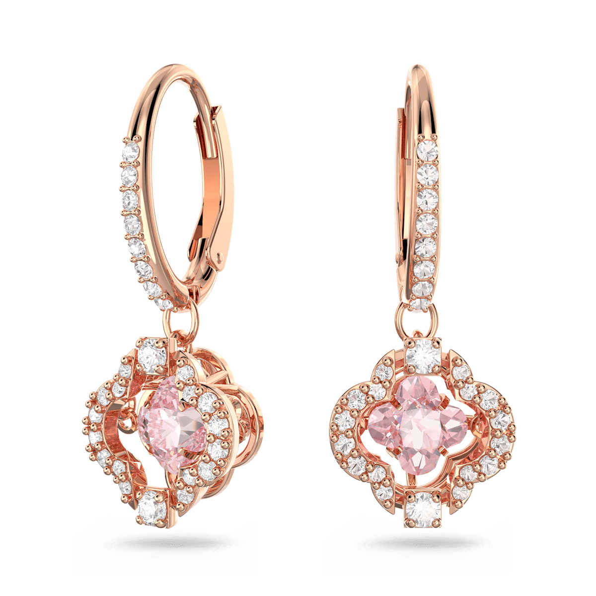 Swarovski Sparkling Dance drop earrings, Clover, Pink, Rose gold-tone plated