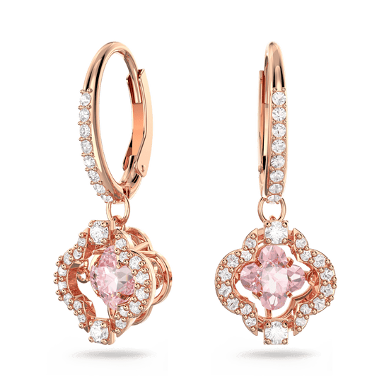 Swarovski Sparkling Dance drop earrings, Clover, Pink, Rose gold-tone plated