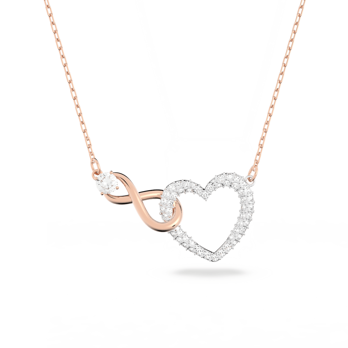 Swarovski Infinity necklace, Infinity and heart, White, Mixed metal finish