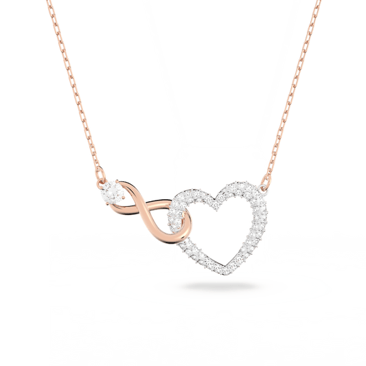 Swarovski Infinity necklace, Infinity and heart, White, Mixed metal finish