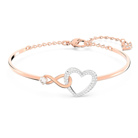 Swarovski Infinity bangle, Infinity and heart, White, Mixed metal finish