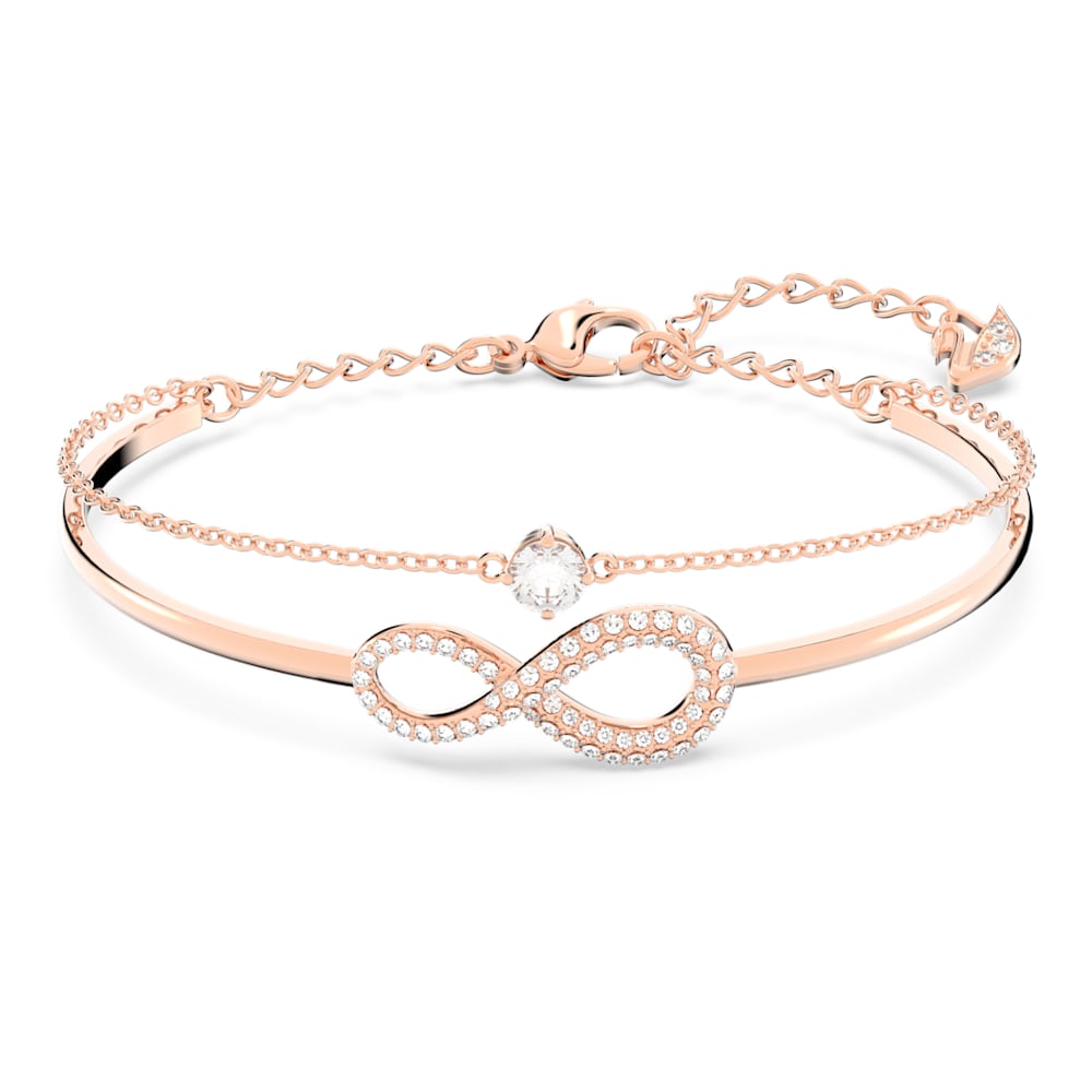 Swarovski Infinity bangle, Infinity, White, Rose gold-tone plated