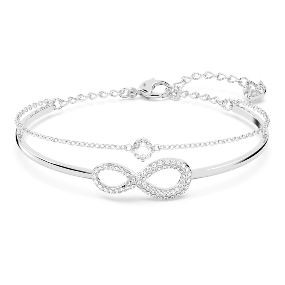 Swarovski Infinity bangle, Infinity, White, Rhodium plated