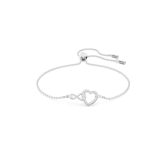 Swarovski Infinity bracelet, Infinity and heart, White, Rhodium plated