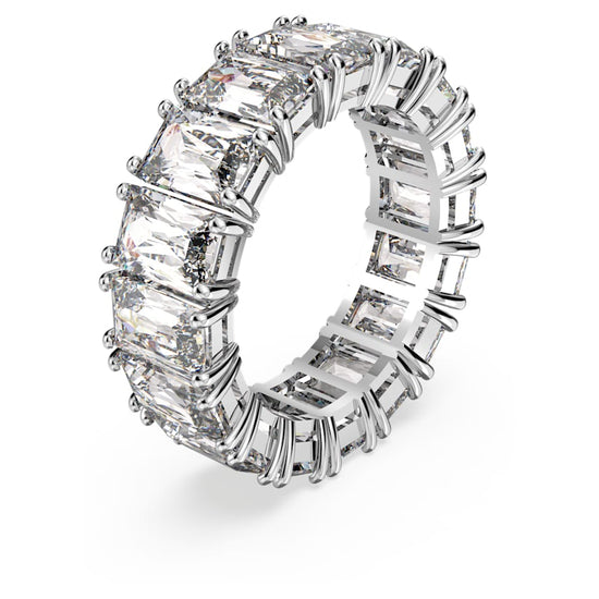 Vittore ring, Rectangular cut, White, Rhodium