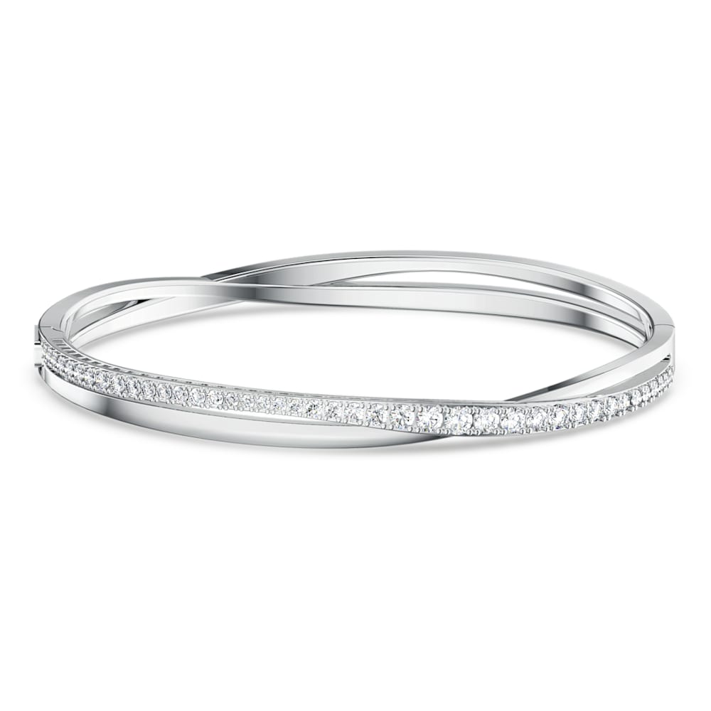 Load image into Gallery viewer, Twist bangle, White, Rhodium plated
