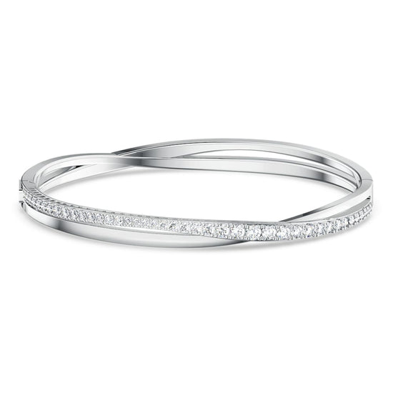 Twist bangle, White, Rhodium plated