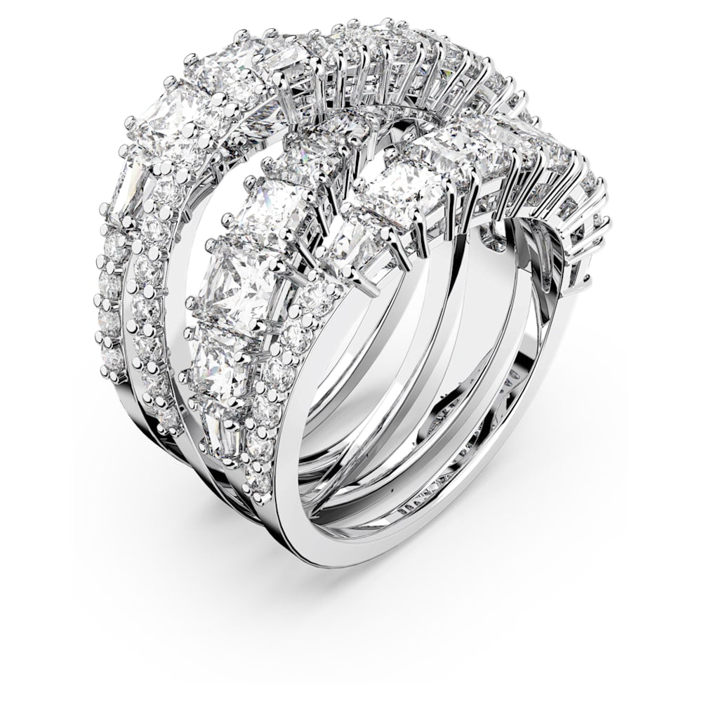 Load image into Gallery viewer, Twist Wrap ring, Mixed cuts, White, Rhodium plated Size 60
