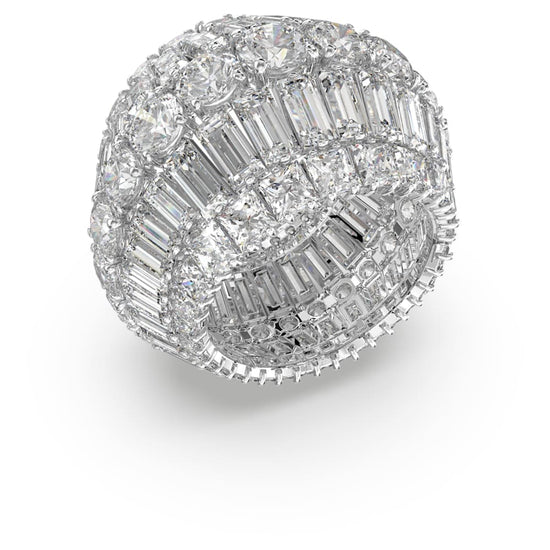 Hyperbola cocktail ring, Mixed cuts, White, Rhodium plated Size 55