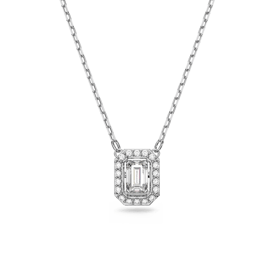 Millenia pendant, Octagon cut, White, Rhodium plated