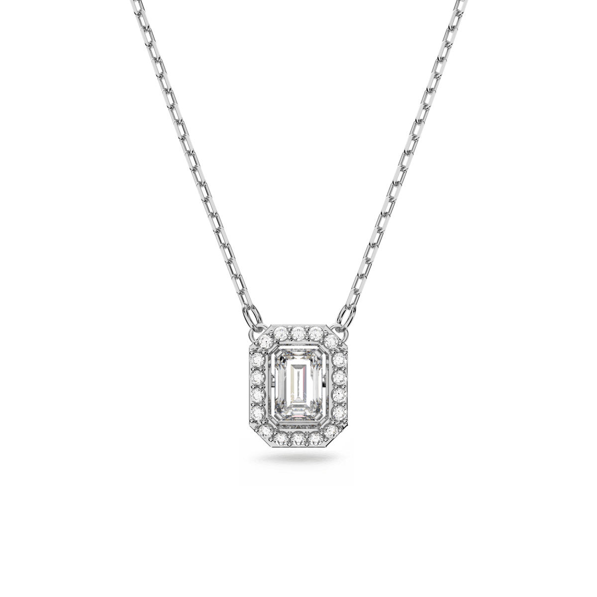 Millenia pendant, Octagon cut, White, Rhodium plated