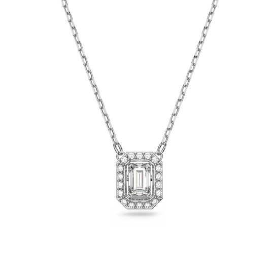 Millenia pendant, Octagon cut, White, Rhodium plated