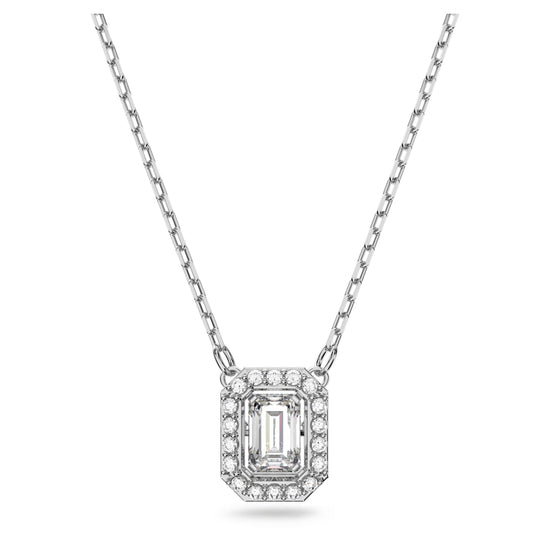 Millenia pendant, Octagon cut, White, Rhodium plated