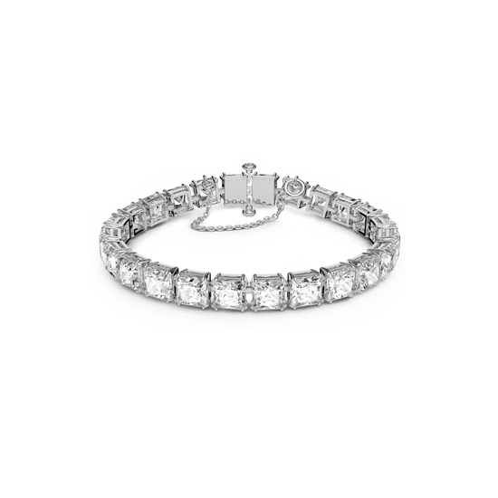 Millenia bracelet, Square cut, Small, White, Rhodium plated