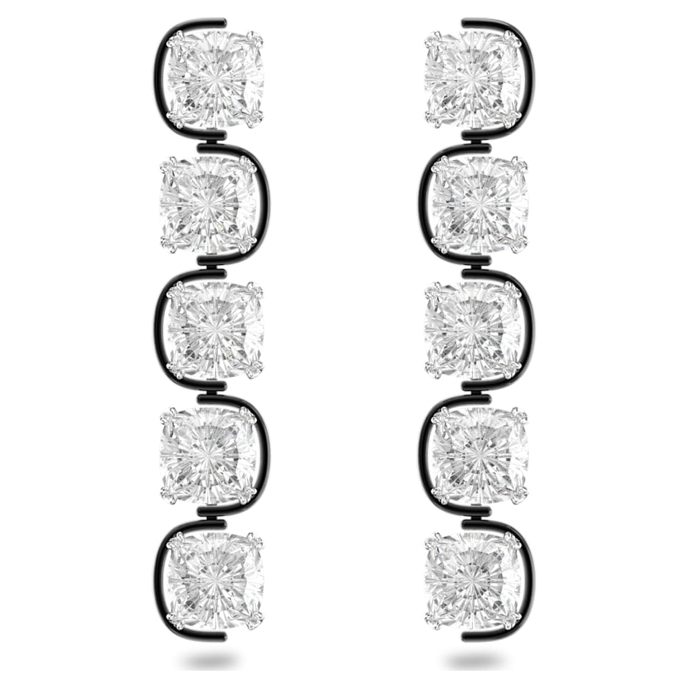 Harmonia drop earrings, Cushion cut floating crystals, White, Mixed metal finish