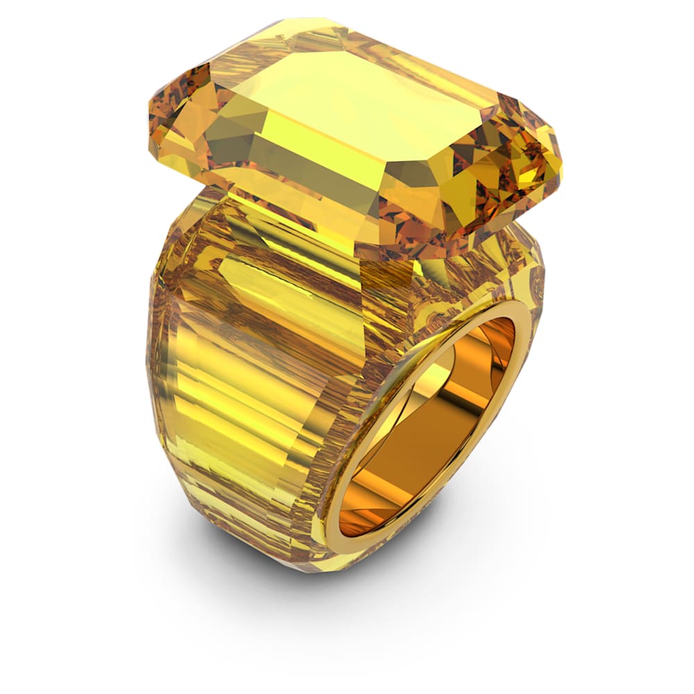 Lucent cocktail ring, Octagon cut, Yellow Size 55