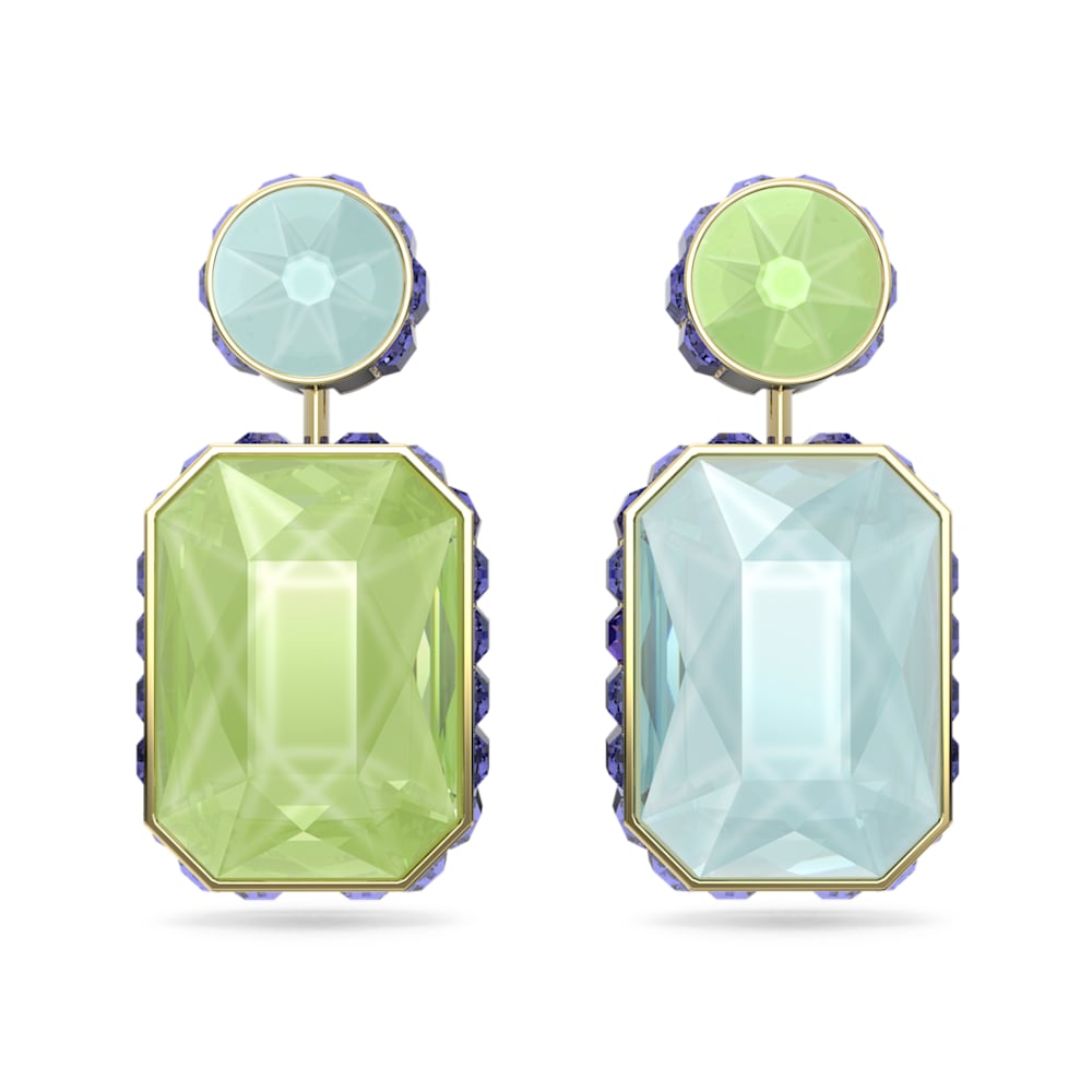 Orbita drop earrings, Asymmetrical design, Octagon cut, Multicolored, Gold-tone plated