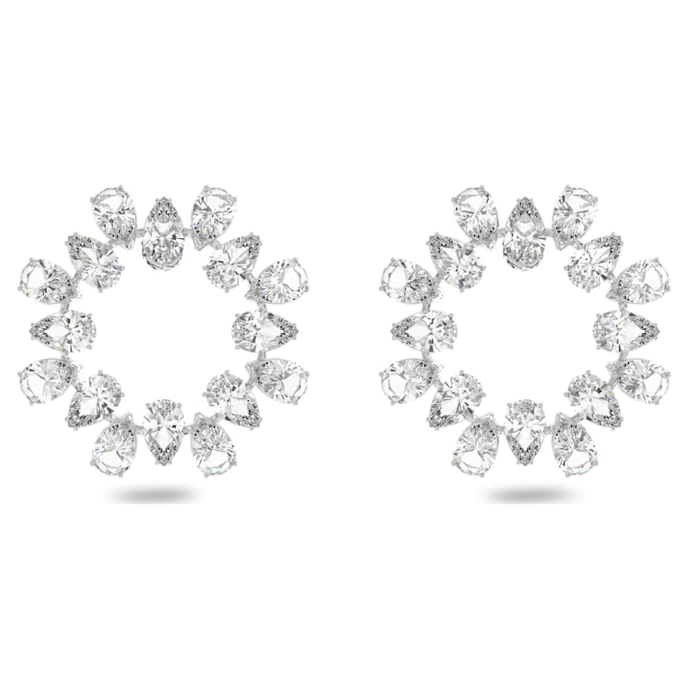 Millenia hoop earrings, Pear cut, White, Rhodium plated