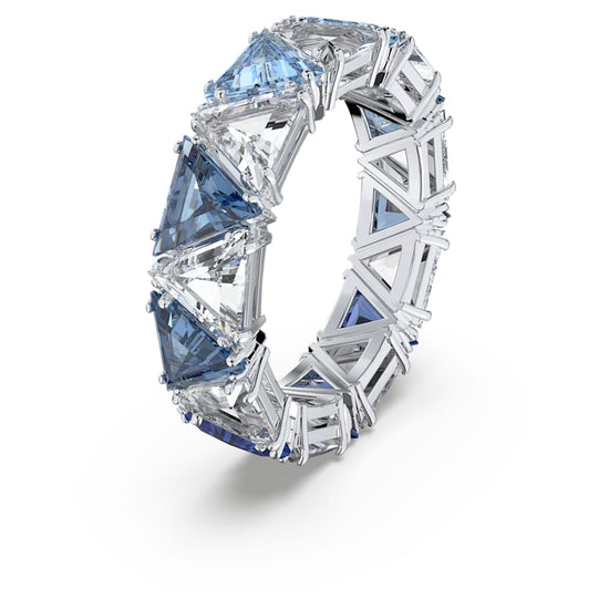 Load image into Gallery viewer, Ortyx cocktail ring, Triangle cut, Blue, Rhodium plated Size 52
