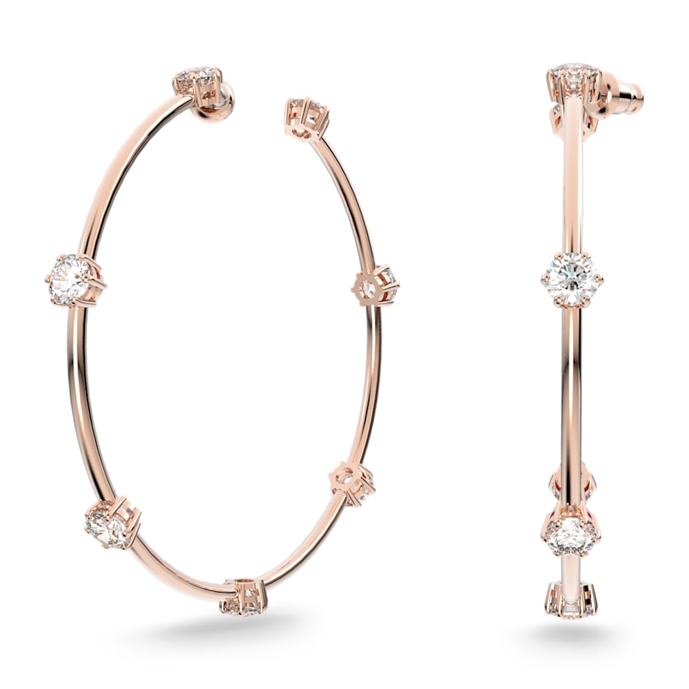 Constella hoop earrings, Round cut, White, Rose gold-tone plated