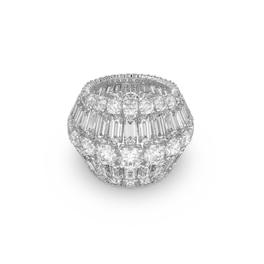 Hyperbola cocktail ring, Mixed cuts, White, Rhodium plated