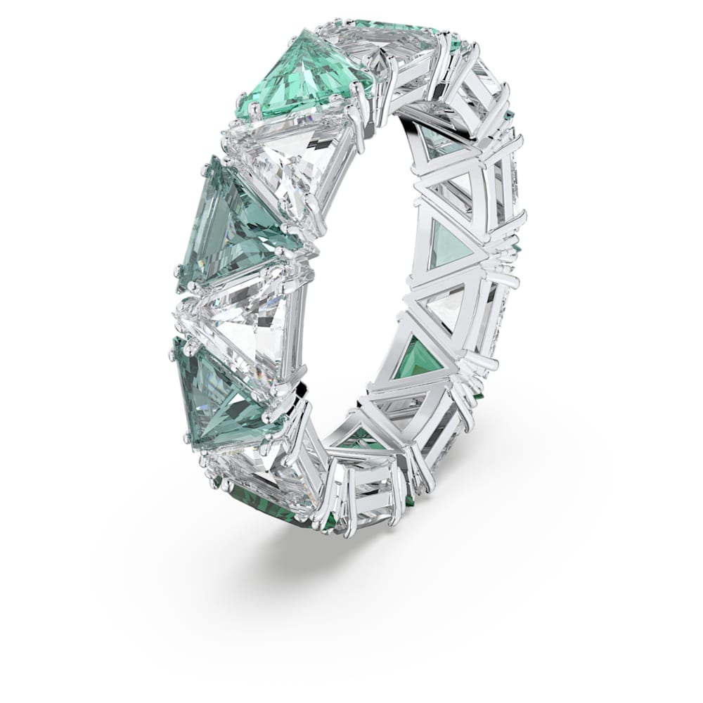 Ortyx cocktail ring, Triangle cut, Green, Rhodium plated Size 60