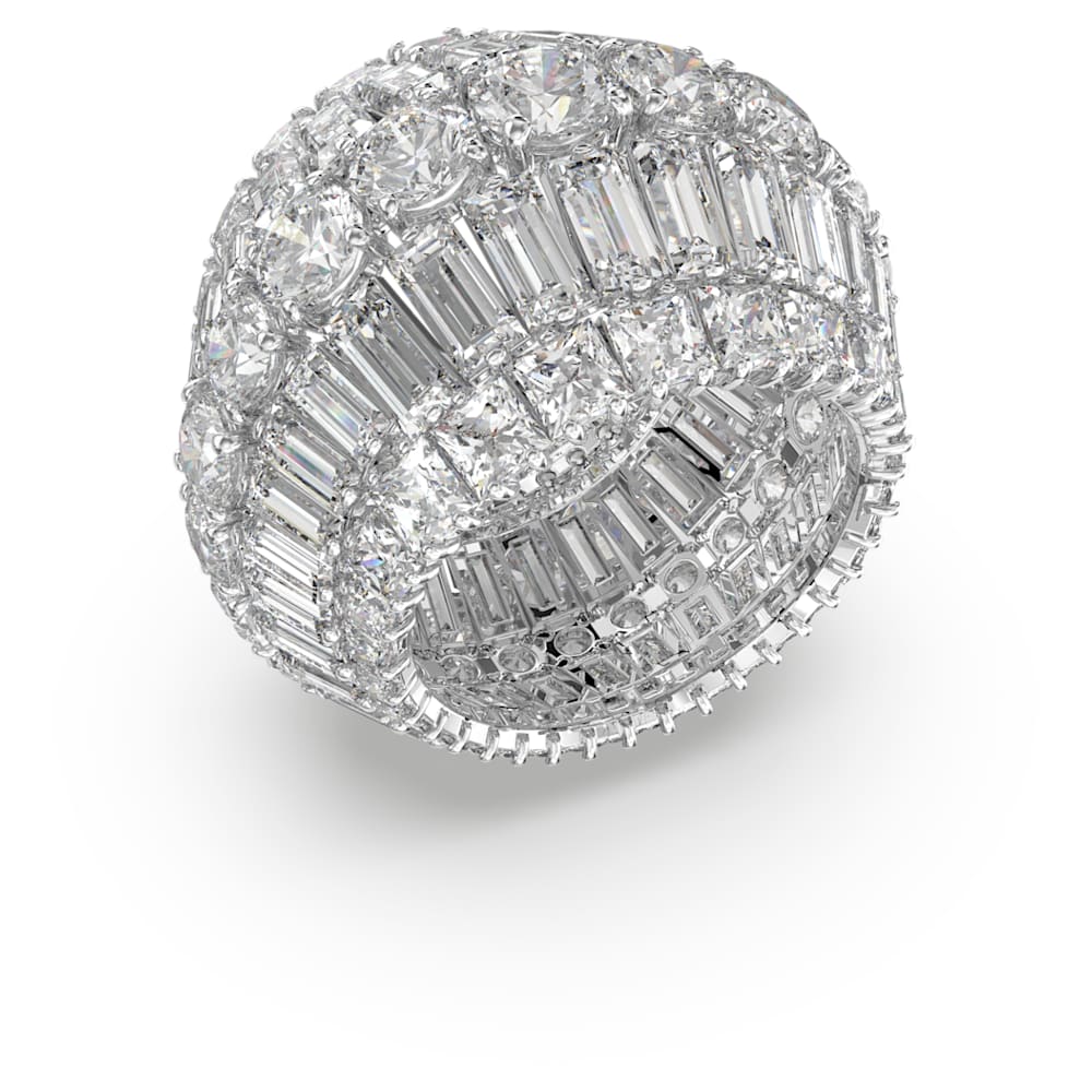 Hyperbola cocktail ring, Mixed cuts, White, Rhodium plated Size 60
