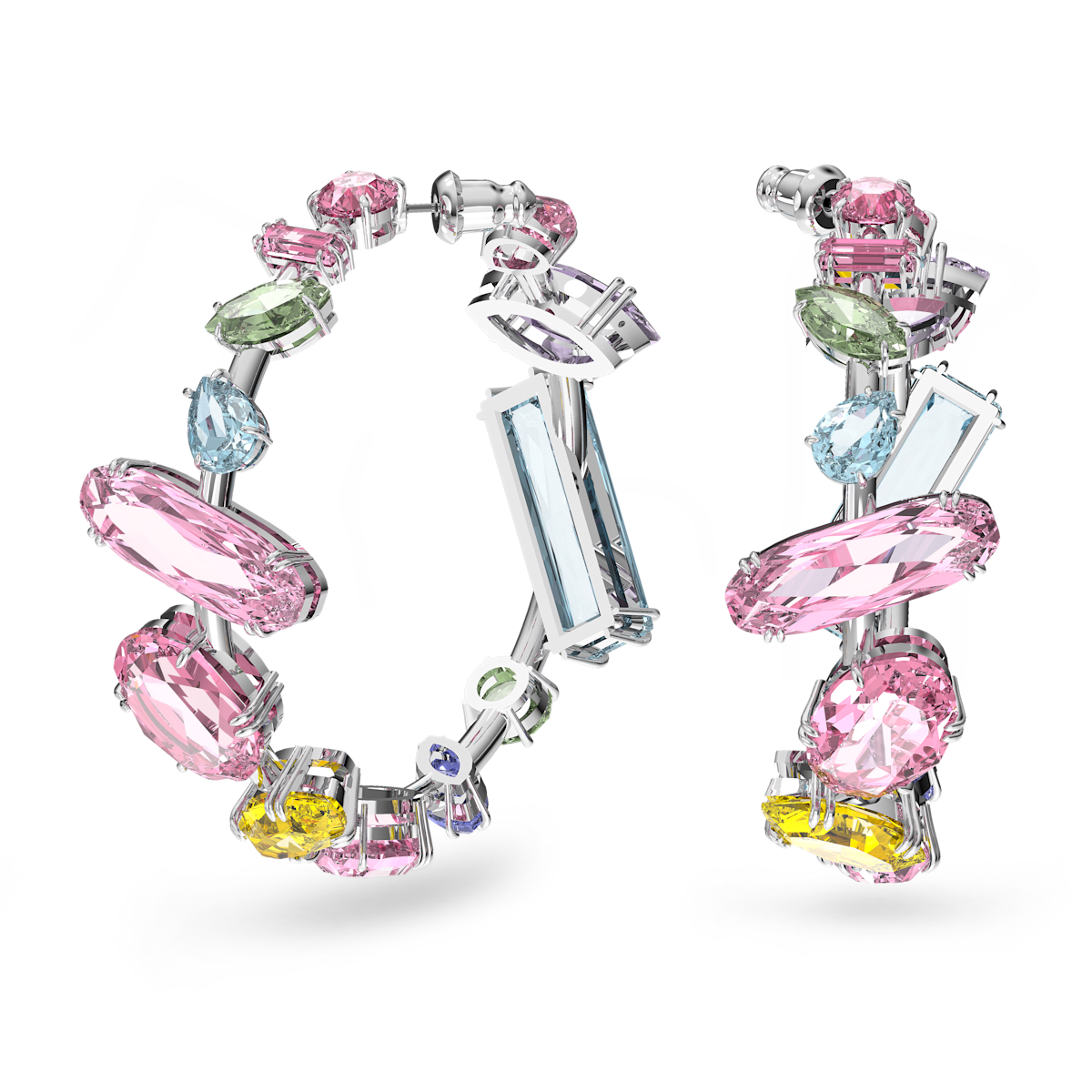 Gema hoop earrings, Mixed cuts, Multicolored, Rhodium plated