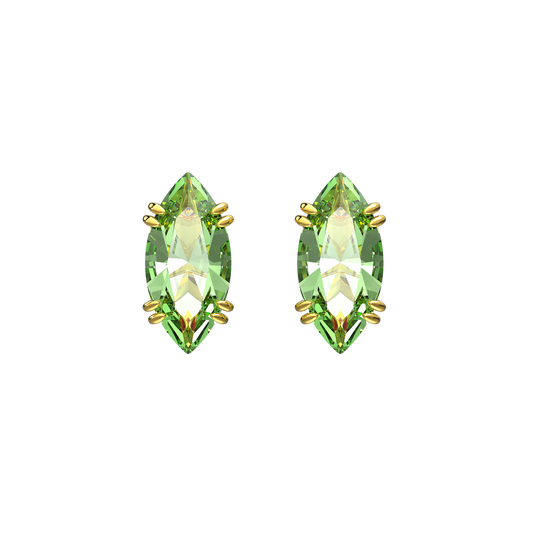 Gema stud earrings, Kite cut, Green, Gold-tone plated