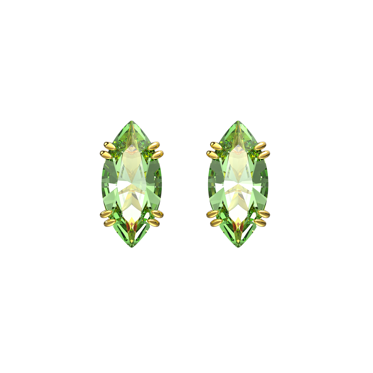 Gema stud earrings, Kite cut, Green, Gold-tone plated