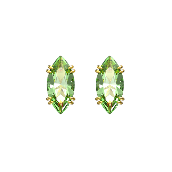 Gema stud earrings, Kite cut, Green, Gold-tone plated