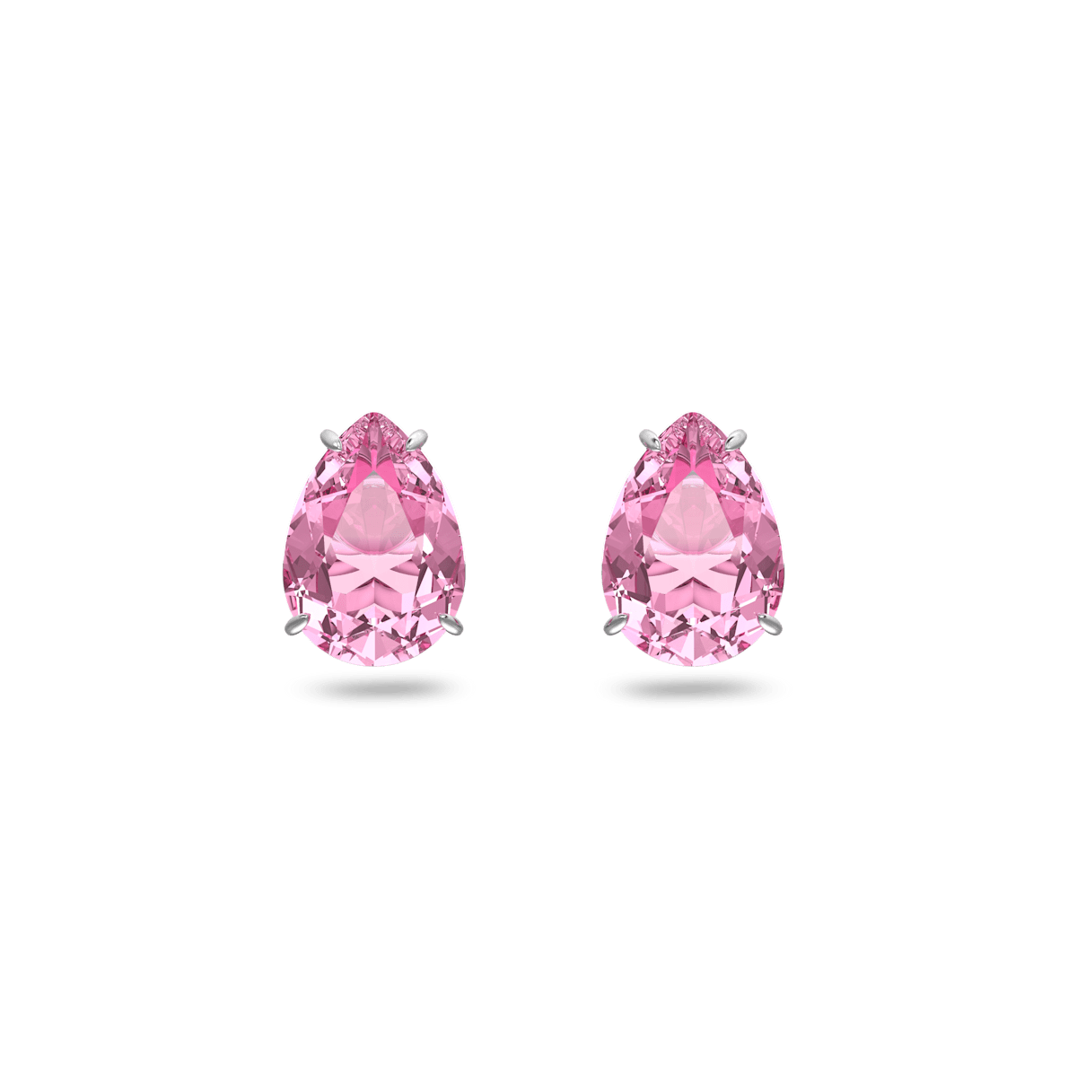 Gema stud earrings, Drop cut, Pink, Rhodium plated