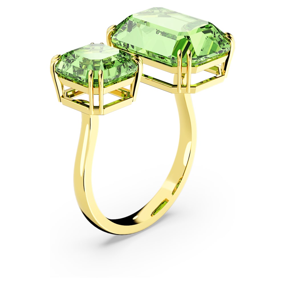 Millenia open ring, Octagon cut, Green, Gold-tone plated Size 55