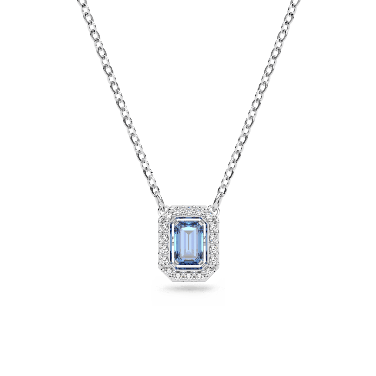 Millenia necklace, Octagon cut, Blue, Rhodium plated