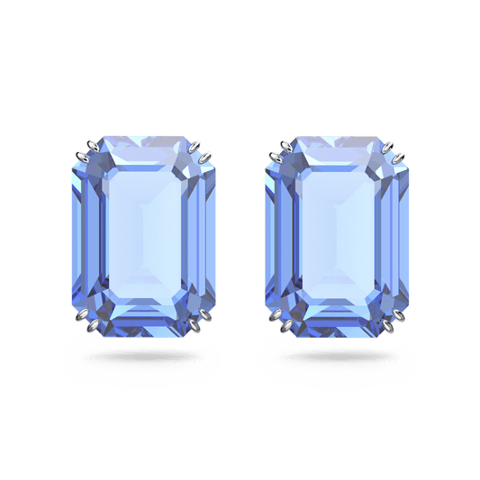 Millenia stud earrings, Octagon cut, Blue, Rhodium plated